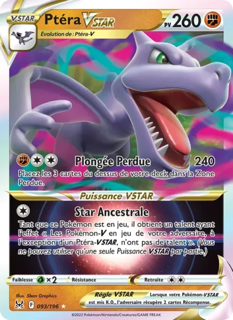 Carte Pokémon Ptéra VSTAR 093/196, extension Origine Perdue