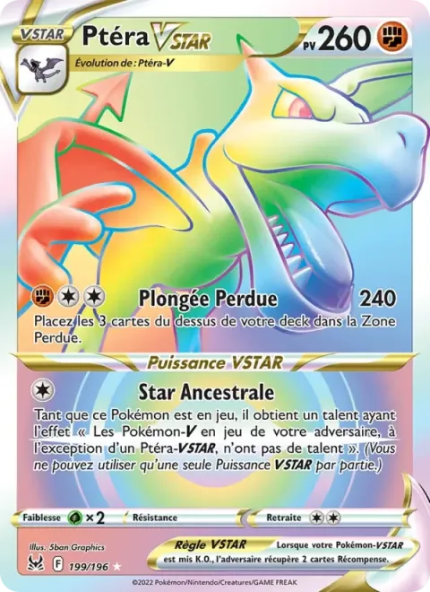 Carte Pokémon Ptéra VSTAR 199/196, extension Origine Perdue