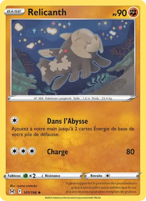 Carte Pokémon Relicanth 101/196, extension Origine Perdue