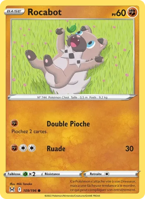 Carte Pokémon Rocabot 109/196, extension Origine Perdue