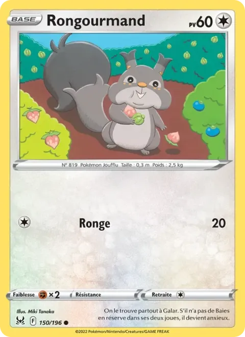 Carte Pokémon Rongourmand 150/196, extension Origine Perdue