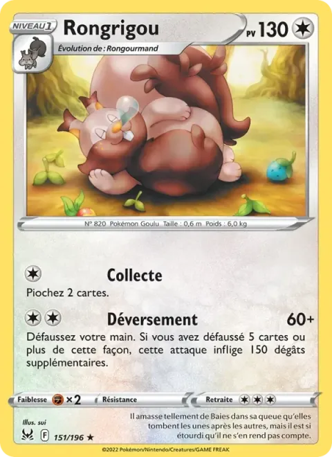 Carte Pokémon Rongrigou 151/196, extension Origine Perdue