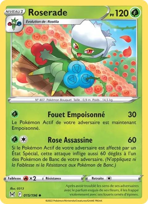Carte Pokémon Roserade 015/196, extension Origine Perdue