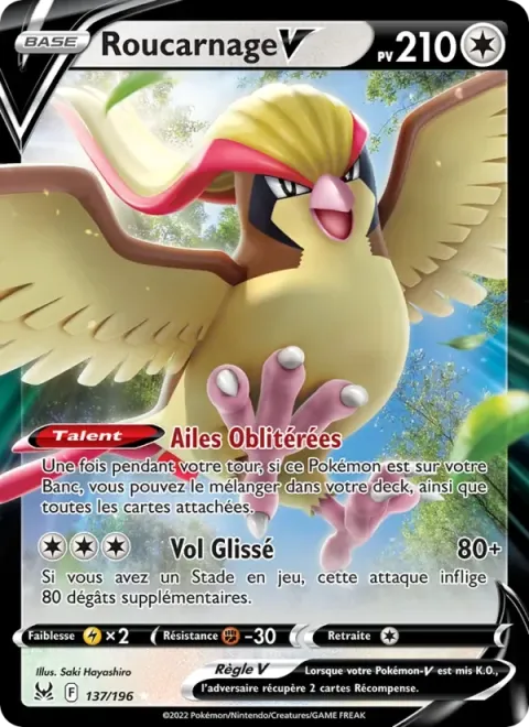 Carte Pokémon Roucarnage V 137/196, extension Origine Perdue