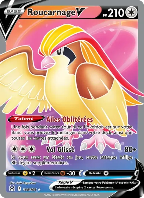 Carte Pokémon Roucarnage V 188/196, extension Origine Perdue
