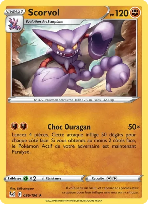 Carte Pokémon Scorvol 096/196, extension Origine Perdue