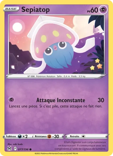 Carte Pokémon Sepiatop 077/196, extension Origine Perdue