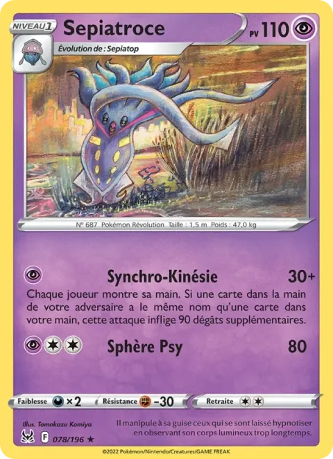 Carte Pokémon Sepiatroce 078/196, extension Origine Perdue
