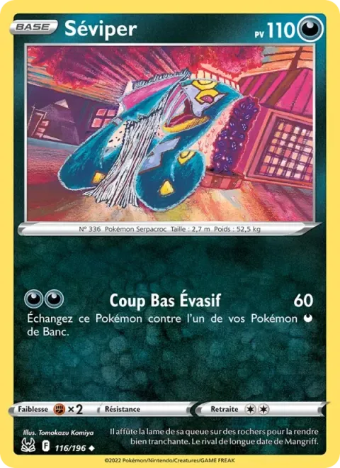 Carte Pokémon Séviper 116/196, extension Origine Perdue