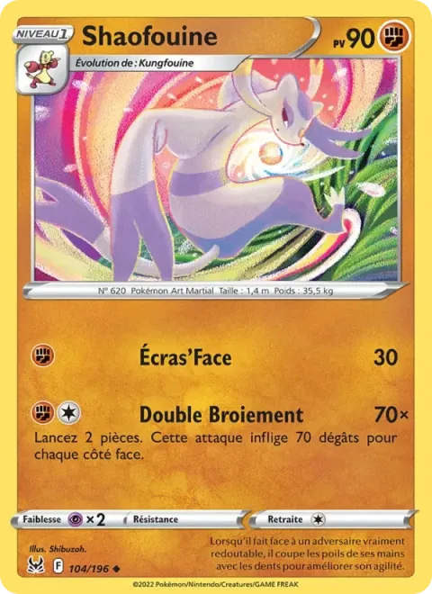 Carte Pokémon Shaofouine 104/196, extension Origine Perdue