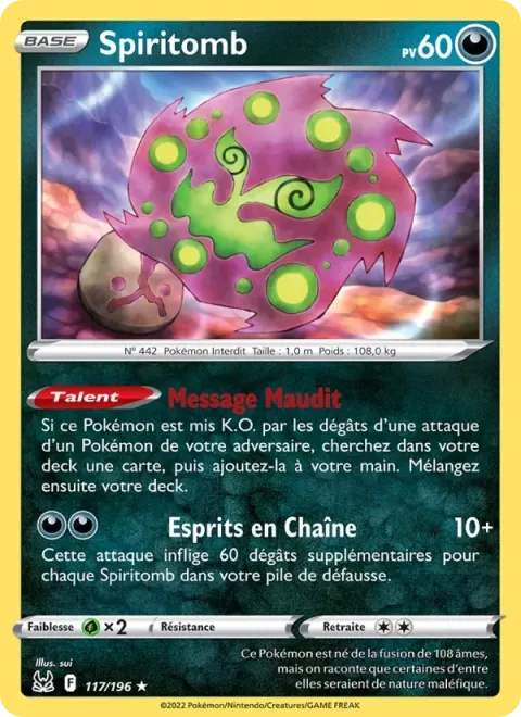 Carte Pokémon Spiritomb 117/196, extension Origine Perdue