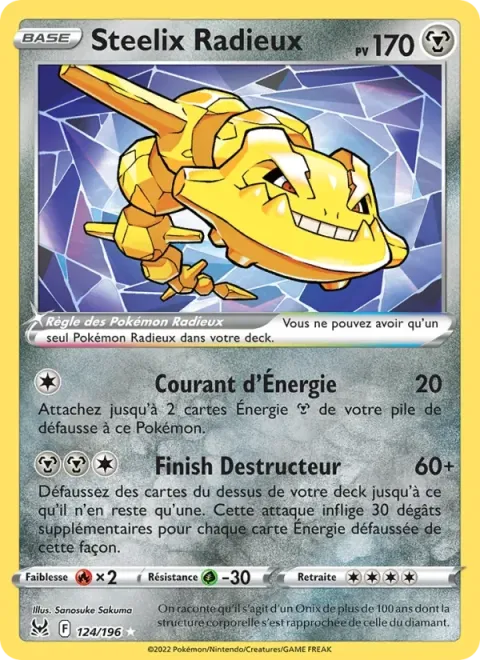 Carte Pokémon Steelix Radieux 124/196, extension Origine Perdue