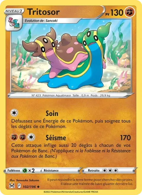 Carte Pokémon Tritosor 102/196, extension Origine Perdue