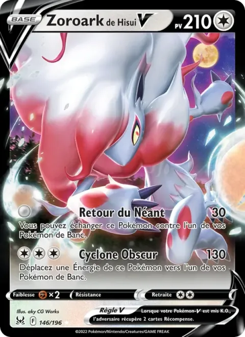 Carte Pokémon Zoroark de Hisui V 146/196, extension Origine Perdue