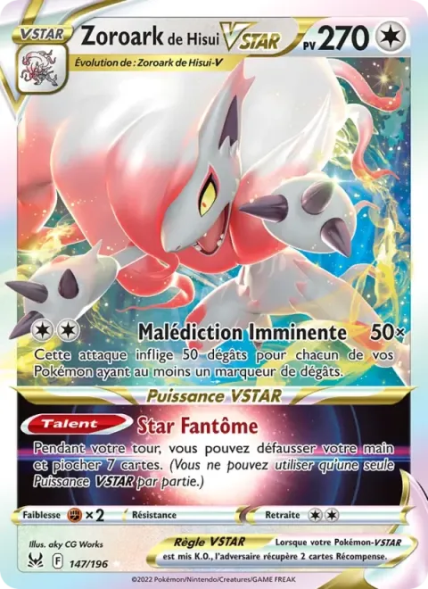 Carte Pokémon Zoroark de Hisui VSTAR 147/196, extension Origine Perdue