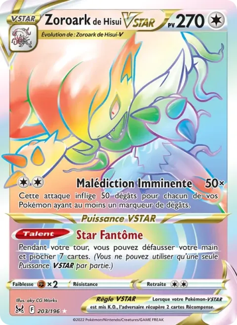 Carte Pokémon Zoroark de Hisui VSTAR 203/196, extension Origine Perdue