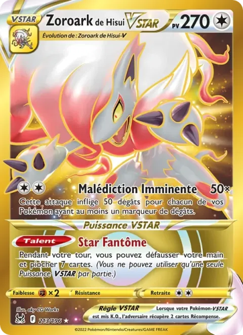 Carte Pokémon Zoroark de Hisui VSTAR 213/196, extension Origine Perdue