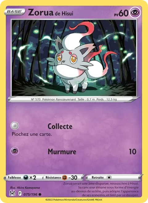 Carte Pokémon Zorua de Hisui 075/196, extension Origine Perdue