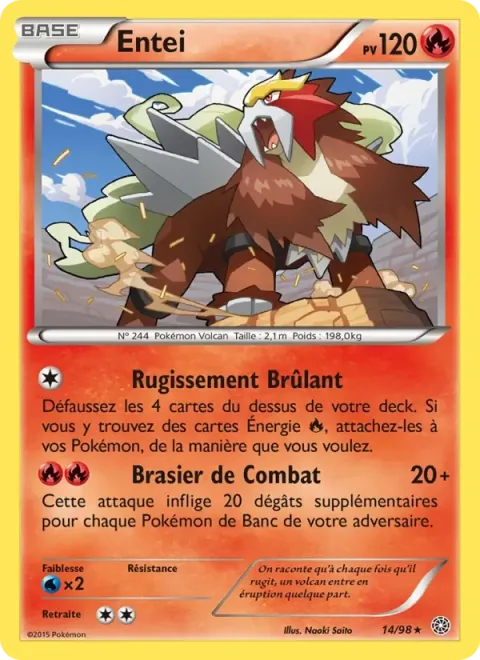 Carte Pokémon Entei 014/098, extension Origines Antiques