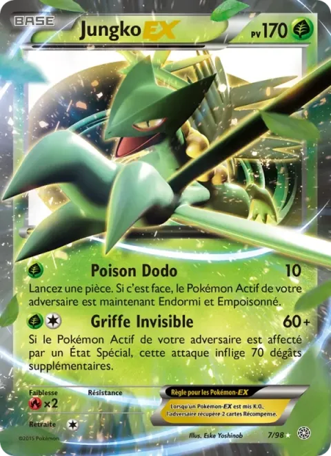 Carte Pokémon Jungko EX 007/098, extension Origines Antiques
