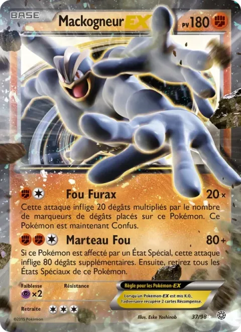 Carte Pokémon Mackogneur EX 037/098, extension Origines Antiques