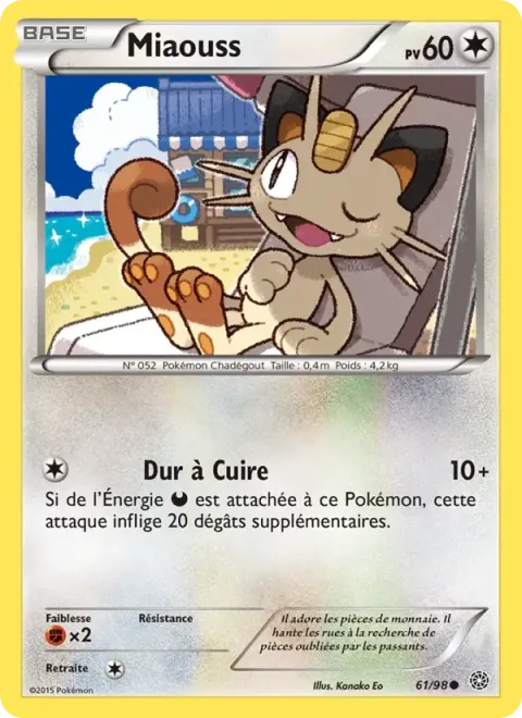 Carte Pokémon Miaouss 061/098, extension Origines Antiques