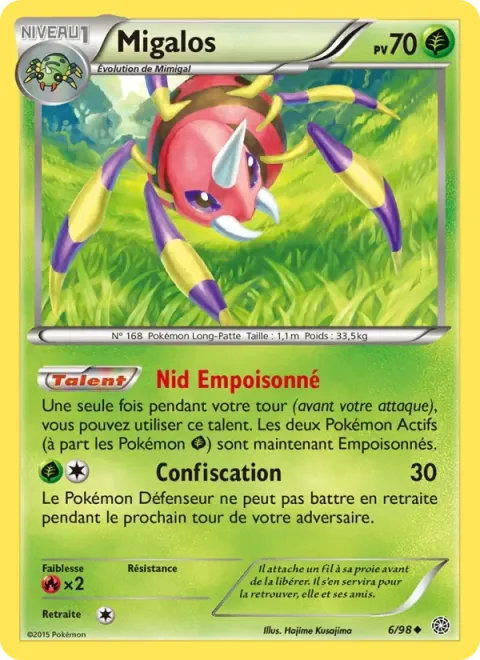 Carte Pokémon Migalos 006/098, extension Origines Antiques