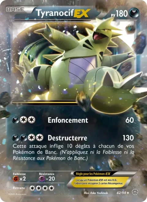 Carte Pokémon Tyranocif EX 042/098, extension Origines Antiques