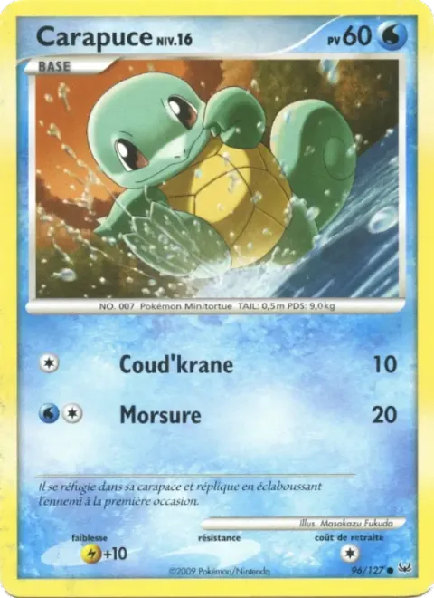 Carte Pokémon Carapuce 096/127, extension Platine