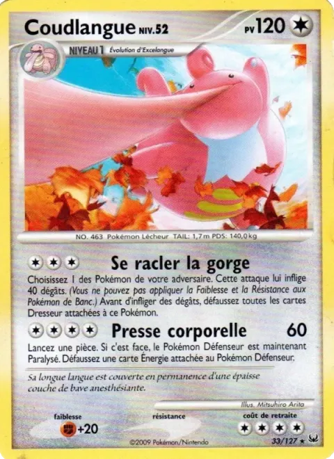 Carte Pokémon Coudlangue 033/127, extension Platine