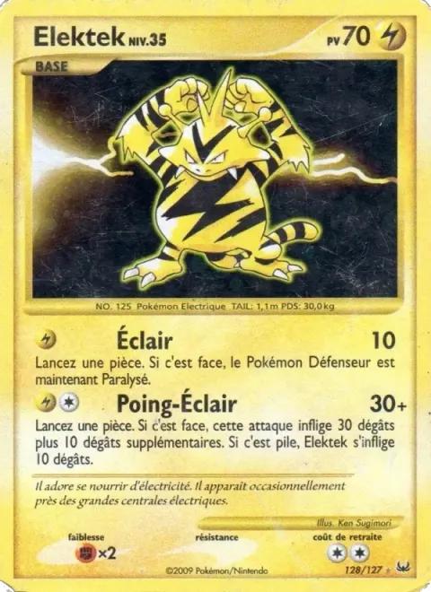 Carte Pokémon Elektek 128/127, extension Platine