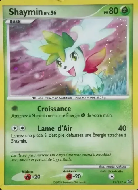 Carte Pokémon Shaymin 015/127, extension Platine