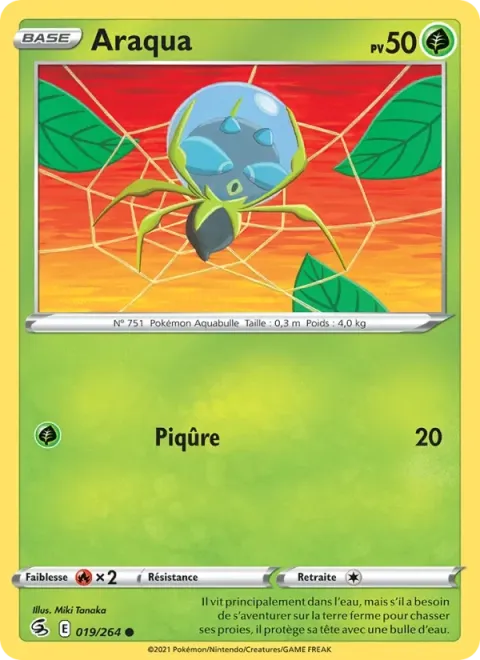 Carte Pokémon Araqua 019/264, extension Poing de Fusion