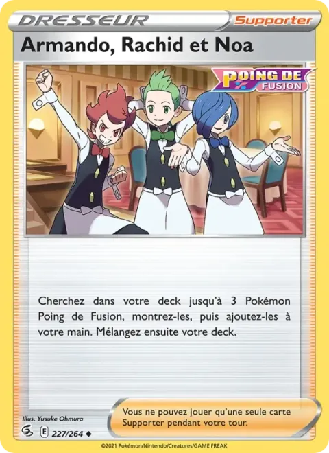 Carte Pokémon Armando, Rachid et Noa 227/264, extension Poing de Fusion