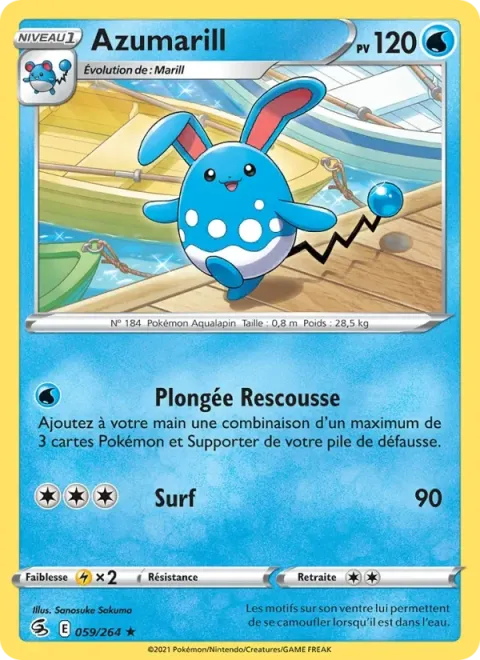 Carte Pokémon Azumarill 059/264, extension Poing de Fusion