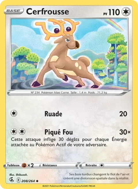 Carte Pokémon Cerfrousse 208/264, extension Poing de Fusion