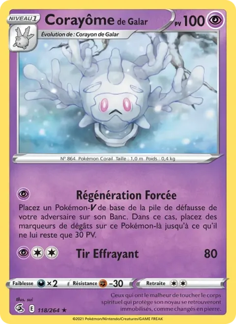 Carte Pokémon Corayôme de Galar 118/264, extension Poing de Fusion