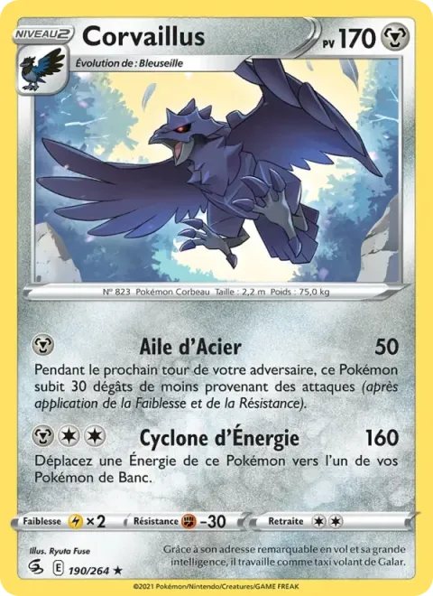 Carte Pokémon Corvaillus 190/264, extension Poing de Fusion