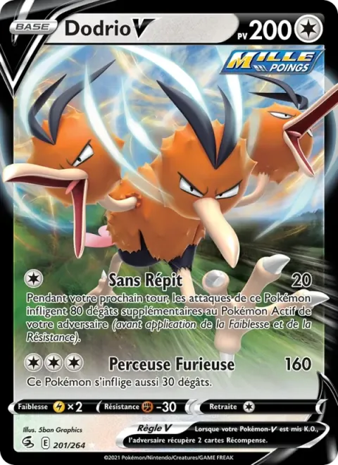 Carte Pokémon Dodrio V 201/264, extension Poing de Fusion