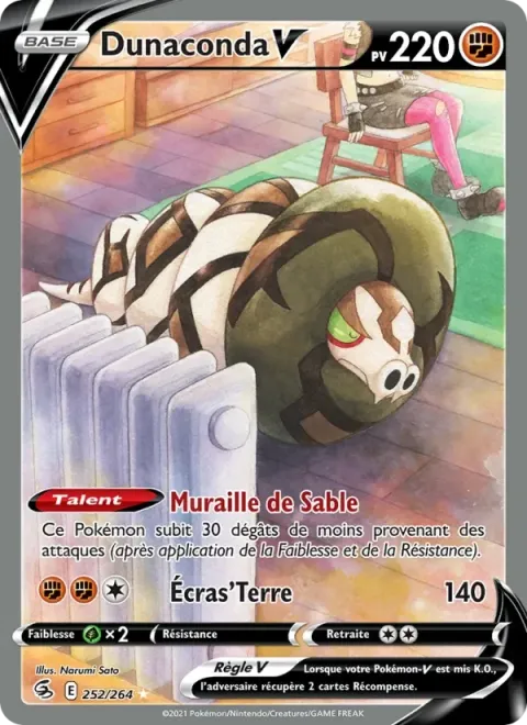 Carte Pokémon Dunaconda V 252/264, extension Poing de Fusion
