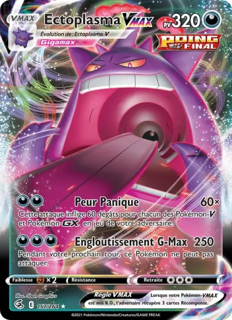 Carte Pokémon Ectoplasma VMAX 157/264, extension Poing de Fusion