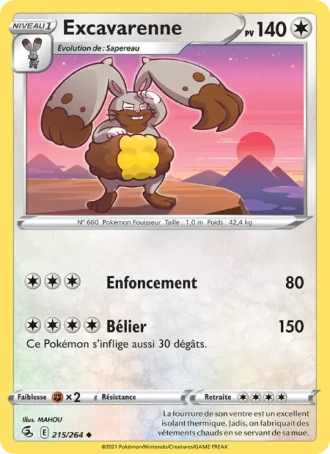 Carte Pokémon Excavarenne 215/264, extension Poing de Fusion
