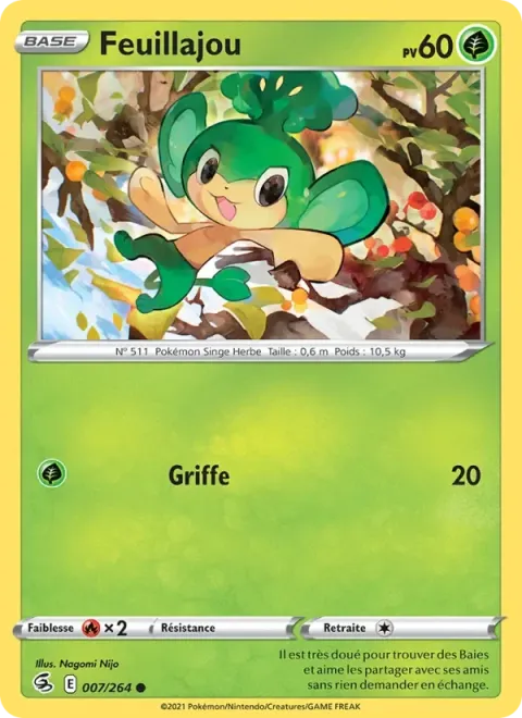Carte Pokémon Feuillajou 007/264, extension Poing de Fusion
