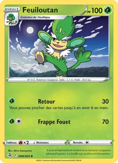 Carte Pokémon Feuiloutan 008/264, extension Poing de Fusion