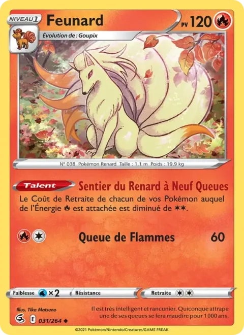 Carte Pokémon Feunard 031/264, extension Poing de Fusion