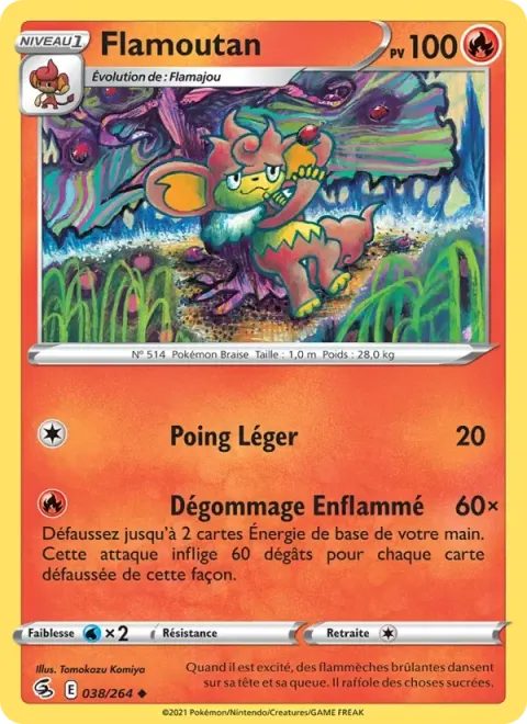 Carte Pokémon Flamoutan 038/264, extension Poing de Fusion