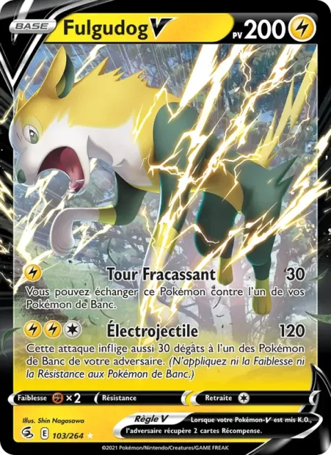 Carte Pokémon Fulgudog V 103/264, extension Poing de Fusion
