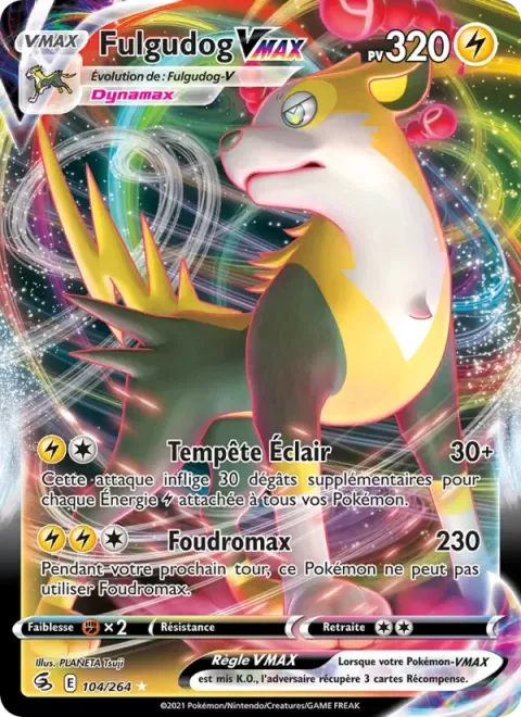 Carte Pokémon Fulgudog VMAX 104/264, extension Poing de Fusion