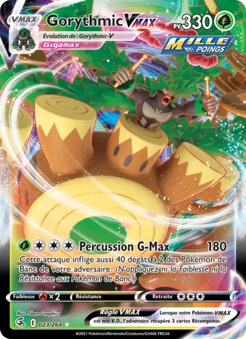 Carte Pokémon Gorythmic VMAX 023/264, extension Poing de Fusion