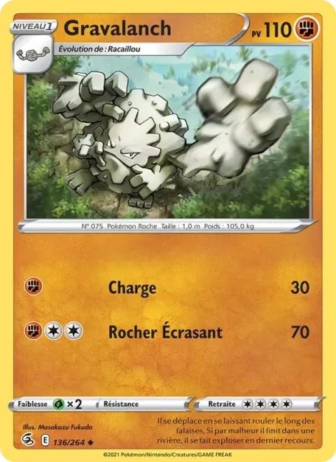 Carte Pokémon Gravalanch 136/264, extension Poing de Fusion